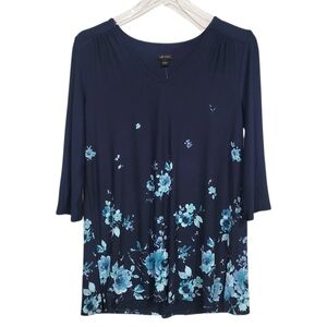 J. Jill Wearever Collection SZ XS Tunic Top Navy Floral 1/2 Sleeve NEW Stretch